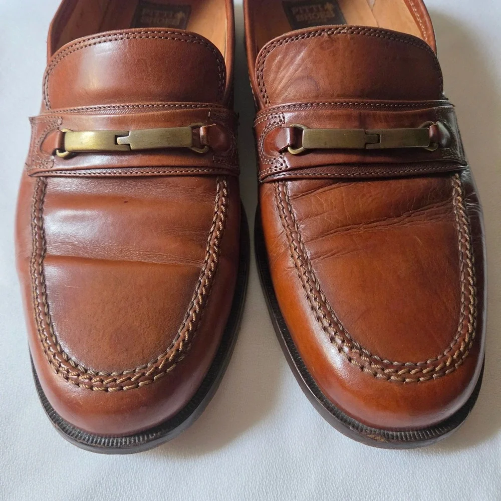 Pitti Shoes Firenze Loafers Size 9 M Italian Brown Leather Brass Bit Moc Toe